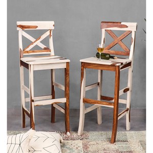 Contemporary Rectangle Sheesham Wood Bar <b>Stool</b> with Backrest | Handcrafted Mahogany | Eco-friendly & Durable | Wholesale - Product Image 1