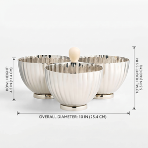 Bol à collation de luxe 3 pièces en métal cannelé argenté, plat de service pour noix et bonbons avec poignée centrale pour la décoration de table de mariage - Product Image 3
