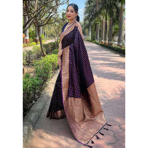 ผ้าไหมบาเนราซี คาตัน ซารี ปักลายด้วยด้ายซารี สำหรับงานเลี้ยง ผู้หญิง ฤดูหนาวและฤดูร้อน เสื้อผ้าอินเดียและปากีสถาน - Product Image 3