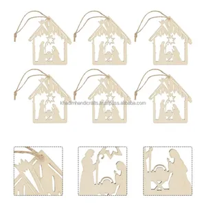 Belén de madera de pino personalizable cortado con láser con diseño de árbol, decoración navideña festiva para uso estacional y decorativo - Product Image 2