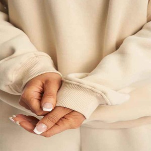 Ensemble de survêtement crème à capuche pour femme, manches longues, coupe ample, couleur unie, décontracté, pour l'automne, avec poches latérales et taille élastique - Product Image 6