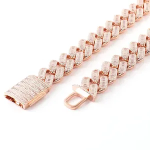 Collier à maillons Baguette Moissanite en Argent Sterling Plaqué Or/Platine, Chaîne de déclaration sertie de pierres, Bijou de mode de luxe tendance - Product Image 1