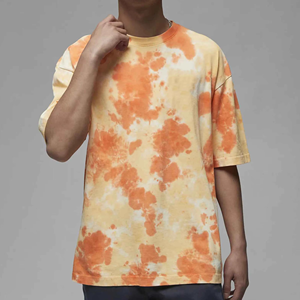 T-shirt Homme Oversize Tie-Dye en Coton Col Rond Manches Courtes Style Décontracté Streetwear Orange Beige Effet Délavé Vintage - Product Image 1