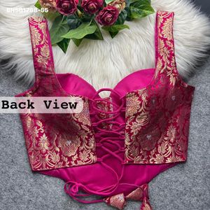 Magnifique Blouse Femme Sans Manches Style Corset Rembourrée avec Broderie Zari et Dori ZigZag au Dos, en Tissu Banarasi Lourd – Tendance Mode Féminine - Product Image 6