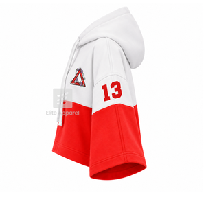 Hoodie court personnalisé Delta Sigma Theta Sorority, color block, avec logo brodé sur le devant, rouge et blanc, manches courtes, décontracté pour femme - Product Image 4