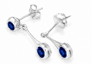 Blue Sapphire Sterling <b>Silver</b> <b>Stud</b> Drop <b>Earrings</b>, Round Blue Sapphire 925 <b>Silver</b> Dangle <b>Earrings</b>, September Birthstone Gift for - Product Image 1