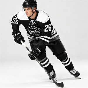 Maillot de hockey sur glace personnalisé noir et blanc pour homme, col en V, fermeture à nouer, manches longues, numéro d'équipe imprimé, uniforme - Product Image 4