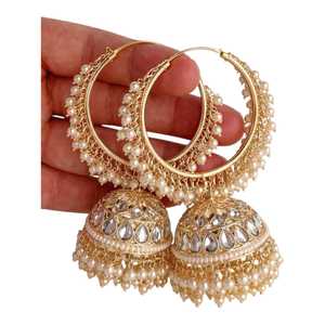 Boucles d'oreilles Jhumki ethniques en laiton de créateur, ensemble de bijoux de mode pour femmes, finition premium, fournisseur en gros OEM ODM - Product Image 1