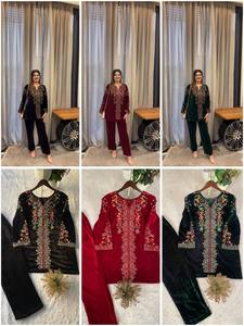 ชุดเซ็ตกำมะหยี่หรูหราสำหรับผู้หญิง พร้อมงานปัก |   คอลเลคชั่นเสื้อผ้าสำเร็จรูปสำหรับฤดูหนาว - Product Image 2