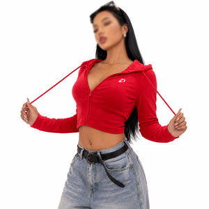 Wholesale Sexy Women's Cotton Blend Hoodies <b>Cropped</b> <b>Zip</b> <b>Up</b> Slim Fit Drawstring High Street Autumn Winter Factory Direct Supplier - Product Image 5