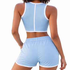 Two Piece Workout Sublimation Yoga Sets High Waist Women Legging Bra Set Durable Solid Color 100% Cotton Breathable Shorts - Product Image 2