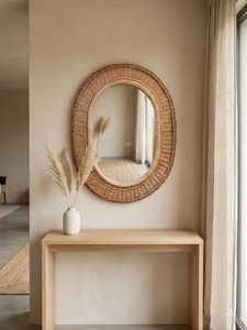 Stylish Rattan <b>Frame</b> Mirror Perfect For Bathroom Vanity And Dressing Area Enhances Warm Interior Styling Handwoven From India - Product Image 6