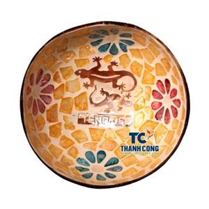 Nuevo Producto en Stock: Cuenco Vintage de Coco de Alta Calidad con Mosaico Amarillo, Recuerdo Ecológico de Gecko/Lagarto de Isla - Product Image 1