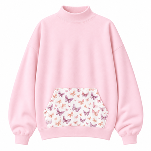 Women's Pink Turtleneck Sweatshirt With <b>Butterfly</b> Print Pocket Long Sleeve Oversized Knitted Casual <b>Top</b> Spring Wear - Product Image 1