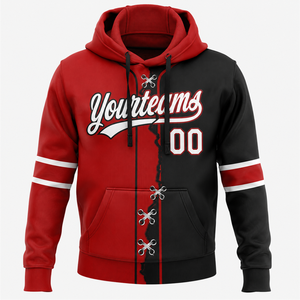 Custom Name Number Hooded Sweatshirt Red Black Men's Casual <b>Zip</b>-<b>Up</b> <b>Jacket</b> with Pocket Waterproof Quick Dry Fleece - Product Image 2