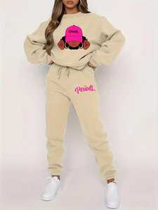 Survêtement pour femmes, sweat-shirt à col ras du cou avec imprimé de personnage, pantalon à taille élastique, manches longues, vêtements décontractés d'automne - Product Image 5
