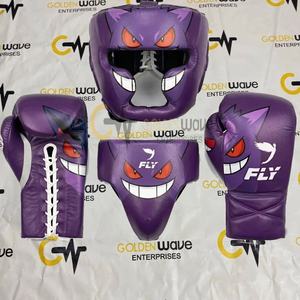 Precio al por mayor: Guantes de boxeo Fly Purple Gengar de cuero de vaca original con cordones para entrenamiento de artes marciales para adultos - Product Image 5