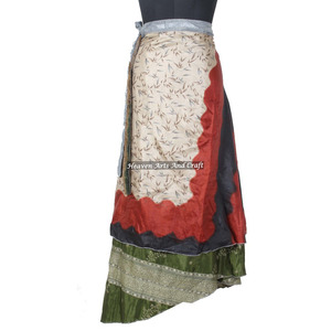 New Fabulous Two Layered Reversible New Indian Around Silk Sari Wrap <b>Skirts</b> Women Wear Vintage Silk Sari <b>Long</b> Length Wrap Around - Product Image 2