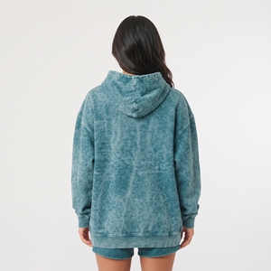 <b>Women</b> Oversized Hooded Sweatshirt <b>Blue</b> Washed Fleece With Pocket Print Vintage acid wash <b>hoodie</b> Oversized drop shoulder. - Product Image 4