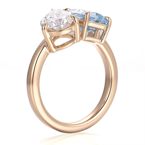 Anillo de Oro Amarillo Real de 14k Personalizado con Moissanita de Corte Radiante de 6*8mm y Zafiro con Moissanita de Corte Pera, Anillo de Compromiso y Boda - Product Image 3