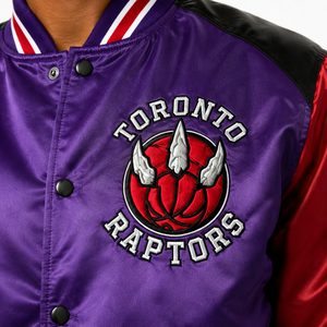 Veste en satin brodée en coton rembourré en polyester pour homme, couleur de l'équipe de basket de Toronto, violet rouge, veste bomber personnalisée pour équipe - Product Image 5