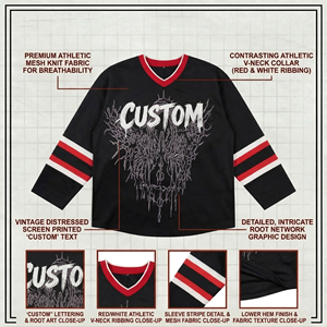 เสื้อเจอร์ซีย์คอวีสีดำแบบสั่งทำพิเศษ แขนยาว พิมพ์ลายกราฟิกสีขาว สไตล์สตรีทแวร์ ยูนิเซ็กส์ ทรงโอเวอร์ไซส์ แขนยาวเต็มตัว - Product Image 6