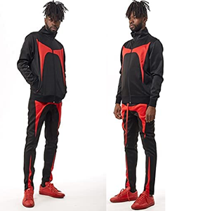 Conjunto de dos piezas con bordado y apliques para hombre, traje de chándal con cremallera frontal y cuello alto - Product Image 1