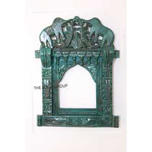 Marco Jharokha de madera pintado a mano, decoración del hogar azul tallada a mano - Product Image 4