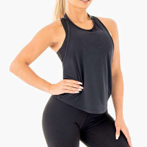 Camiseta sin mangas acanalada con bordado personalizado, camisetas sin mangas ajustadas para gimnasio, camisetas sin mangas de algodón acanalado con cuello cuadrado liso para mujer - Product Image 4