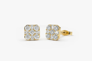 IGI Certified 14K 18K Gold Square Cluster Stud <b>Earrings</b> for Women Round & Baguette Diamond Geometric <b>Fine</b> Stud <b>Earring</b> - Product Image 4