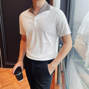 เสื้อเชิ้ตผู้ชายสไตล์ลำลองคุณภาพสูง แฟชั่นปกคอพับ แขนสั้น ทรงเข้ารูป - Product Image 5