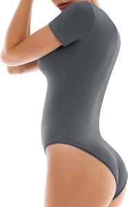 Combinaison pour femme à manches courtes, col rond, couleur unie, extensible, vêtements de sport, coupe ajustée, toutes saisons, tricot en spandex et coton - Product Image 6