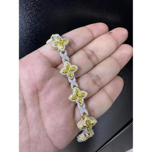 Bracelet à maillons de luxe en argent sterling 925 entièrement glacé trèfle Design saphir jaune VVS Moissanite diamant Hip Hop pour hommes femmes - Product Image 1