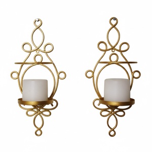 Ensemble de 2 appliques murales en métal doré, porte-bougies en fer, design moderne, décoration de Noël, décoration de mariage, durable - Product Image 6