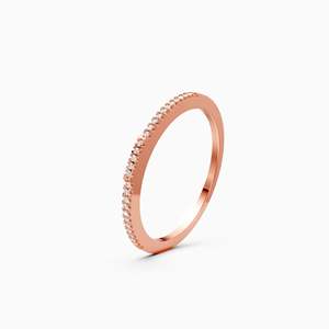 0.06 Ct Lab Grown Diamond Delicate Stackable Half Eternity Round Diamond Wedding Band In 9K Yellow White And Rose Gold - Product Image 1