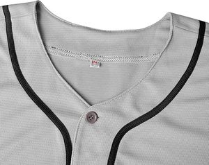 Camiseta de Béisbol Unisex Gris, Cuello en V, Manga Corta, Cintura Elástica, Absorbe la Humedad, Poliéster/Algodón, Color Sólido, Ajuste Personalizado para Adultos - Product Image 4