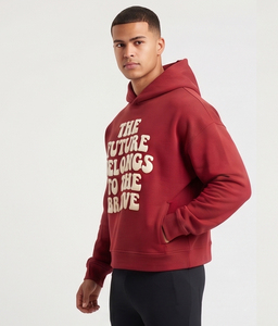Sweat-shirts à capuche boxy personnalisés 450 g/m² en molleton épais avec impression en relief pour homme – Style hiver, 100 % coton - Product Image 4