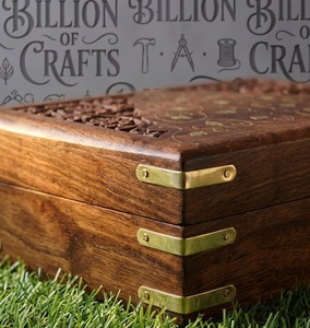 Ornate Timber Brass Motif Etched <b>Box</b> Luxury Decorative <b>Storage</b> Casket - Product Image 2