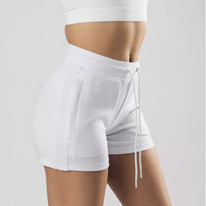 <b>Women's</b> Mid Waist <b>White</b> Sport <b>Shorts</b> with Pockets Breathable Light Wash Quick Dry Knitted Fabric Regular Fit - Product Image 2