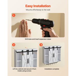 Armadietto a Muro a 2 Ante con Ripiano Regolabile e Organizer Sospeso per Bagno - Product Image 6