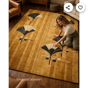 Tapis rectangulaire moderne abstrait en peluche tuftée avec dos antidérapant en caoutchouc pour salon, motif or et noir - Product Image 3