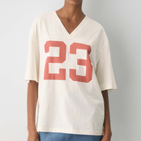 Camiseta de Verano Casual para Mujer, Cuello en V, Talla Grande, Tejida en Algodón 100%, Lavada, Holgada, de Manga Corta, Transpirable y de Secado Rápido, Estilo Vintage