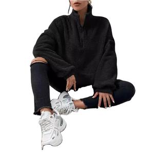 2025 nueva moda Casual mujer media cremallera pulóver sudaderas Color sólido manga larga Tops bordado impreso técnicas Terry - Product Image 1