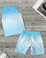 Men's Beach Style Customizable Two-Piece Set Gradient Sleeveless Tank Top Shorts Knitted Breathable Fabric High Quality Custom