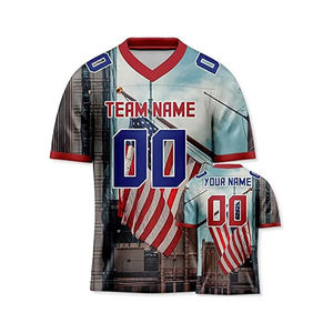 Maillot de football américain avec imprimé drapeau américain, col haut, manches courtes, pour homme adulte, grande taille, respirant, 100% coton, nom d'équipe personnalisé - Product Image 5