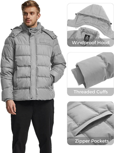 Veste d'hiver matelassée pour homme avec capuche, col montant, coupe-vent, rembourrage épais en polyester, fermeture éclair décontractée, vestes pour homme - Product Image 4