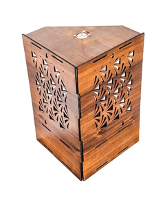 Hindu Wall Cabinet Polished Wooden Puja Temple Indian Handcrafted Wooden Corner Wall Mandir with <b>LED</b> <b>Light</b> Laser-Cut Jali Design - Product Image 5