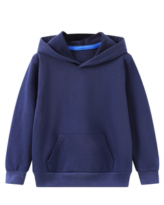 Navy Blue Hooded Sweatshirt Children 100% Cotton Fleece Knitted Casual Breathable Autumn Wear Boys Hoodie Machine Washable - Product Image 1