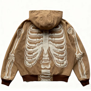 Sudadera con capucha y cremallera para hombre, con logotipo personalizado, diseño de esqueleto marrón, estilo streetwear Y2K vintage, gráfico de huesos, oversize, de forro polar grueso - Product Image 2