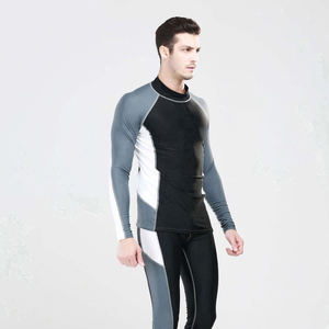 Maillot de bain à manches longues pour homme, à blocs de couleur, à séchage rapide, en spandex et polyester, haut de sport pour adulte à manches longues - Product Image 4